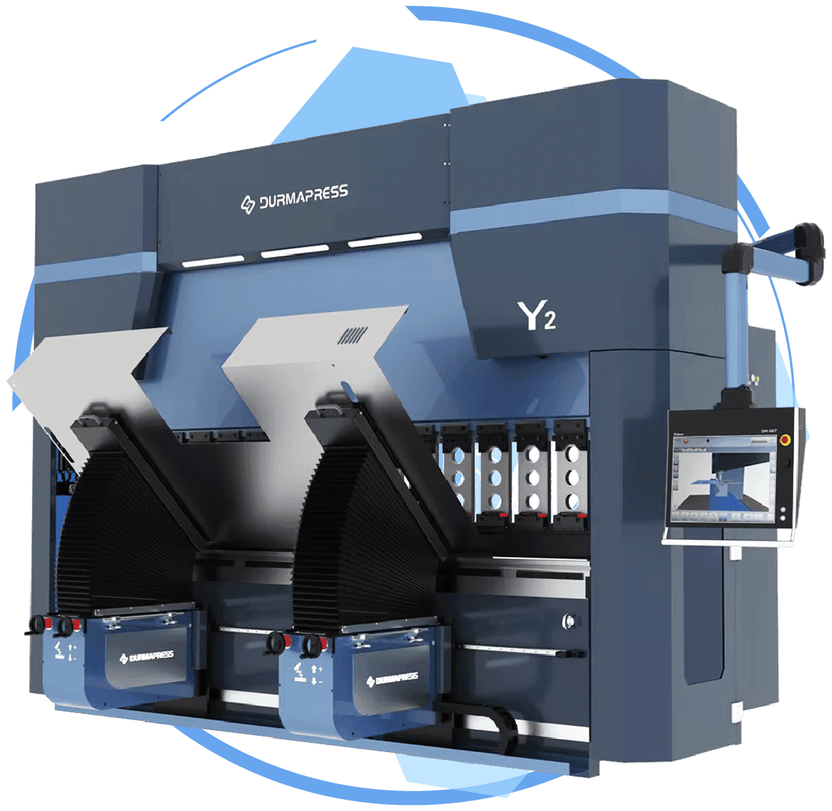 Durmapress CNC-kantpress med Y1/Y2-servoaxlar och Delem-styrning
